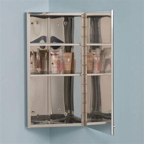 matson stainless steel corner medicine cabinet with mirror|Signature Hardware Matson Stainless Steel Corner Medicine .